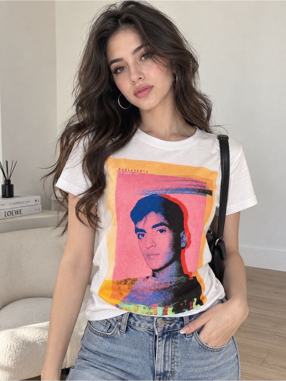 White Pop Art Portrait Graphic Short Sleeve T-Shirt p